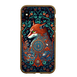 Чехол iPhone XS Max матовый Рыжая лиса с орнаментом, цвет: 3D-коричневый