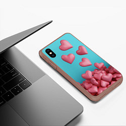 Чехол iPhone XS Max матовый Россыпь сердец на день святого валентина, цвет: 3D-коричневый — фото 2