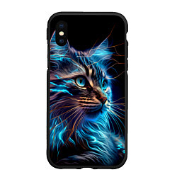 Чехол iPhone XS Max матовый Неоновый кот искрящий молниями, цвет: 3D-черный