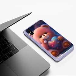 Чехол iPhone XS Max матовый Мишка дарит своё сердечко, цвет: 3D-светло-сиреневый — фото 2