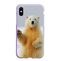 Чехол iPhone XS Max матовый Белый медведь приветствует, цвет: 3D-светло-сиреневый