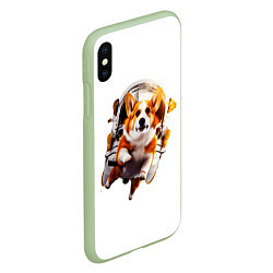 Чехол iPhone XS Max матовый Корги в космосе, цвет: 3D-салатовый — фото 2