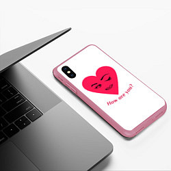 Чехол iPhone XS Max матовый Красное сердце с улыбкой девушки и приветствием, цвет: 3D-малиновый — фото 2
