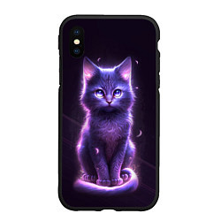 Чехол iPhone XS Max матовый Неоновый котик в лесу, цвет: 3D-черный