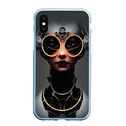 Чехол iPhone XS Max матовый Девушка в очках в стиле киберпанк, цвет: 3D-голубой