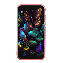 Чехол iPhone XS Max матовый Разные неоновые бабочки, цвет: 3D-баблгам