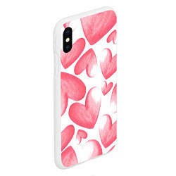 Чехол iPhone XS Max матовый Розовые акварельные сердца - паттерн, цвет: 3D-белый — фото 2
