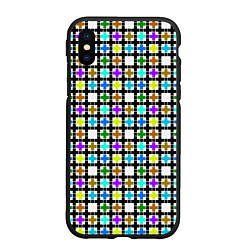 Чехол iPhone XS Max матовый Геометрический узор в клетку разноцветный, цвет: 3D-черный