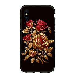 Чехол iPhone XS Max матовый Красные и золотые розы, цвет: 3D-черный