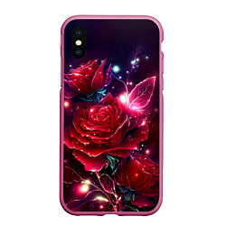 Чехол iPhone XS Max матовый Розы с огоньками, цвет: 3D-малиновый