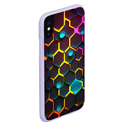 Чехол iPhone XS Max матовый Неоновые абстрактные соты, цвет: 3D-светло-сиреневый — фото 2
