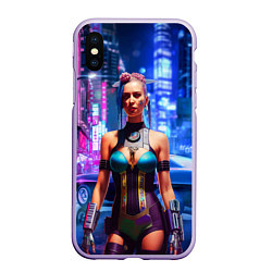 Чехол iPhone XS Max матовый Cyberpunk 2077 - neural network, цвет: 3D-светло-сиреневый