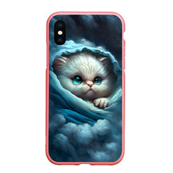 Чехол iPhone XS Max матовый Котик в одеяльце в облаках, цвет: 3D-баблгам