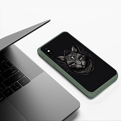 Чехол iPhone XS Max матовый Чёрный готический кот, цвет: 3D-темно-зеленый — фото 2