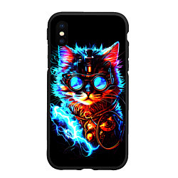Чехол iPhone XS Max матовый Светящийся кот стимпанк, цвет: 3D-черный