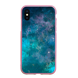 Чехол iPhone XS Max матовый Абстрактный светло-синий космос и звёзды, цвет: 3D-розовый