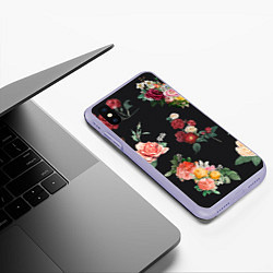 Чехол iPhone XS Max матовый Букеты цветов на черном фоне, цвет: 3D-светло-сиреневый — фото 2