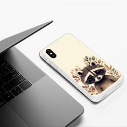 Чехол iPhone XS Max матовый Милый енот в акварельном стиле, цвет: 3D-белый — фото 2