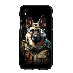 Чехол iPhone XS Max матовый Немецкая овчарка в военной форме, цвет: 3D-черный