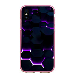 Чехол iPhone XS Max матовый Неоновые соты с подсветкой, цвет: 3D-розовый