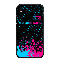 Чехол iPhone XS Max матовый Nine Inch Nails - neon gradient: символ сверху, цвет: 3D-черный