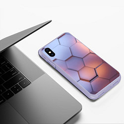 Чехол iPhone XS Max матовый Металлические шестиугольники, цвет: 3D-светло-сиреневый — фото 2