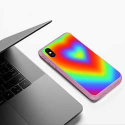 Чехол iPhone XS Max матовый Сердце - радужный градиент, цвет: 3D-розовый — фото 2