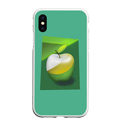 Чехол iPhone XS Max матовый Зеленое яблоко на мятном фоне, цвет: 3D-белый