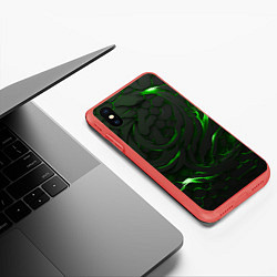 Чехол iPhone XS Max матовый Разломленные плиты с зеленым пламенем, цвет: 3D-красный — фото 2