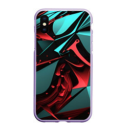 Чехол iPhone XS Max матовый Красные и бирюзовые объекты, цвет: 3D-светло-сиреневый