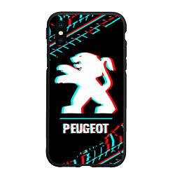 Чехол iPhone XS Max матовый Значок Peugeot в стиле glitch на темном фоне, цвет: 3D-черный