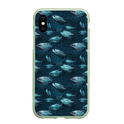 Чехол iPhone XS Max матовый Текстура из рыбок, цвет: 3D-салатовый