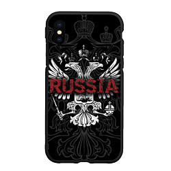 Чехол iPhone XS Max матовый Герб России с надписью Russia, цвет: 3D-черный