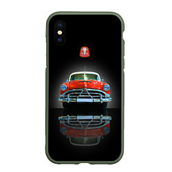 Чехол iPhone XS Max матовый Классический американский автомобиль Hudson Hornet, цвет: 3D-темно-зеленый