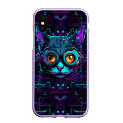 Чехол iPhone XS Max матовый Cat - cyberpunk style, цвет: 3D-светло-сиреневый