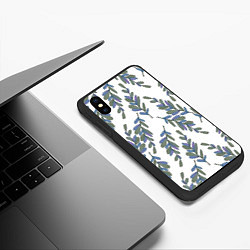 Чехол iPhone XS Max матовый Акварельные веточки на белом - паттерн, цвет: 3D-черный — фото 2