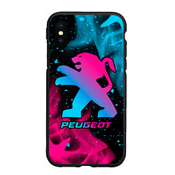 Чехол iPhone XS Max матовый Peugeot - neon gradient, цвет: 3D-черный