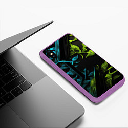 Чехол iPhone XS Max матовый Зеленые и синие абстрактные листья, цвет: 3D-фиолетовый — фото 2