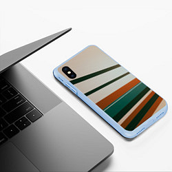 Чехол iPhone XS Max матовый Абстрактные зелёные и оранжевые линии, цвет: 3D-голубой — фото 2