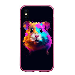 Чехол iPhone XS Max матовый Хомяк в неоновых красках, цвет: 3D-малиновый