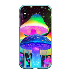 Чехол iPhone XS Max матовый Волшебные светящиеся грибы и звезды, цвет: 3D-мятный