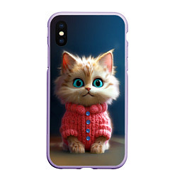 Чехол iPhone XS Max матовый Котик в розовом свитере, цвет: 3D-светло-сиреневый
