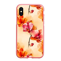 Чехол iPhone XS Max матовый Акварельные цветы - персиковый паттерн