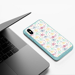 Чехол iPhone XS Max матовый Весенний паттерн с птицами, цвет: 3D-мятный — фото 2