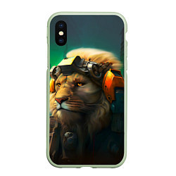 Чехол iPhone XS Max матовый Лев Киберпанк, цвет: 3D-салатовый