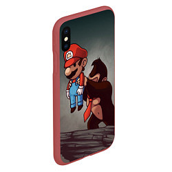 Чехол iPhone XS Max матовый Марио держит Данки Конг, цвет: 3D-красный — фото 2