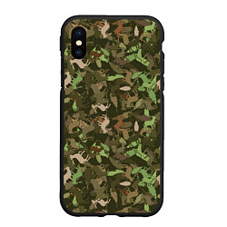 Чехол iPhone XS Max матовый Олени и дубовые листья - камуфляж, цвет: 3D-черный