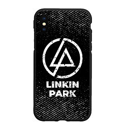 Чехол iPhone XS Max матовый Linkin Park с потертостями на темном фоне, цвет: 3D-черный