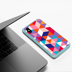 Чехол iPhone XS Max матовый Ромбический разноцветный паттерн, цвет: 3D-мятный — фото 2