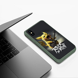 Чехол iPhone XS Max матовый Пикачу с электрогитарой, цвет: 3D-темно-зеленый — фото 2